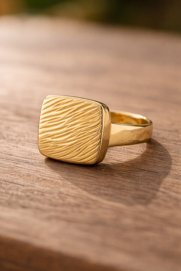 Square Golden wave ring