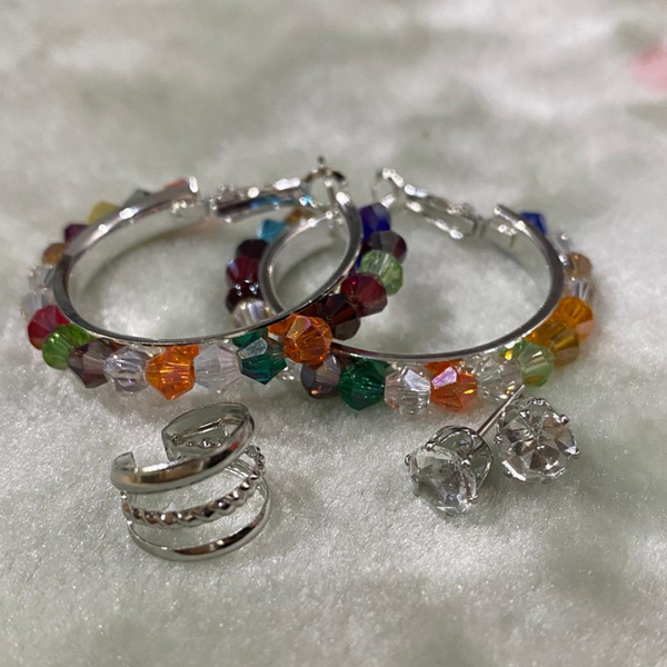 Multi Color Crystal Beaded Hoop with Tops & Ear cuff