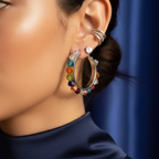 Multi Color Crystal Beaded Hoop with Tops & Ear cuff