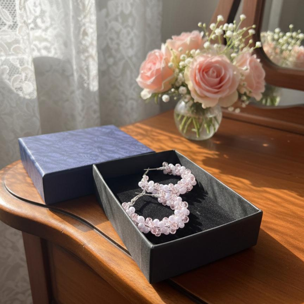 Large Hoop Earrings Pink & White