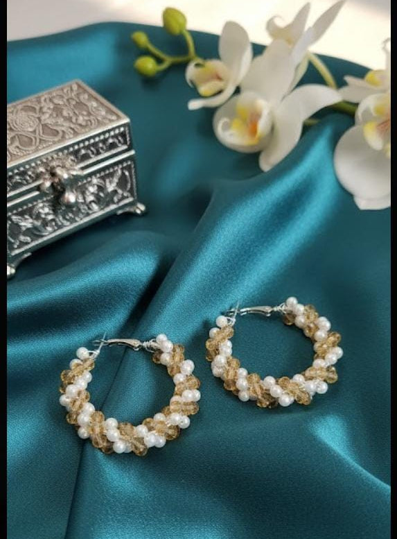 Large Hoop Earrings Golden & White