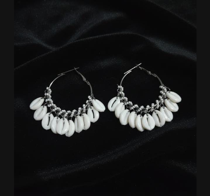 White Ethnic Shell Hoop Earrings