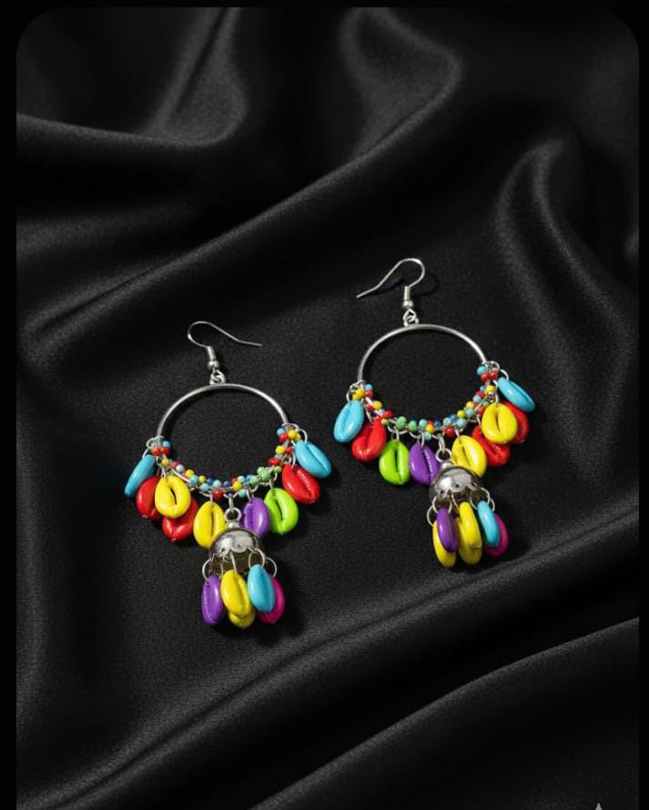Multi Color Ethnic Shell Hoop Earrings