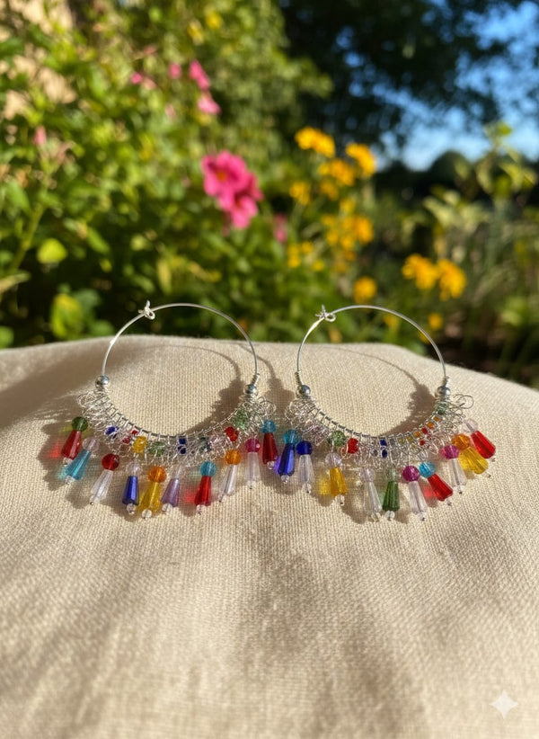 Multicolor Beaded Hoop Earrings