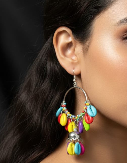 Multi Color Ethnic Shell Hoop Earrings