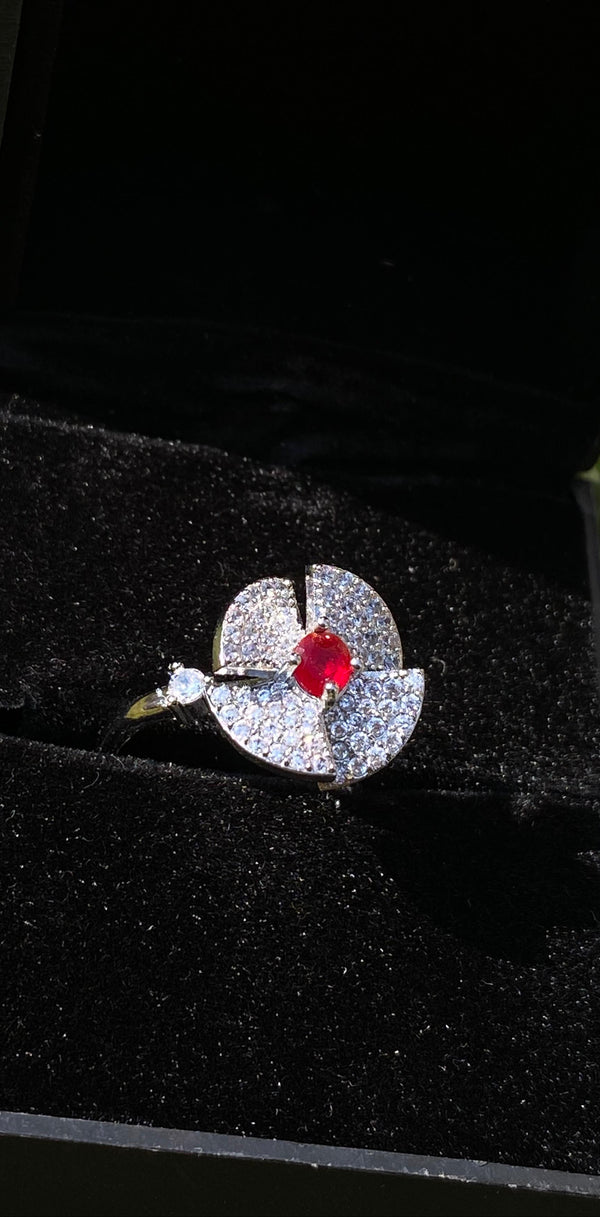Rotating Flower Ring (Sliver & Red)